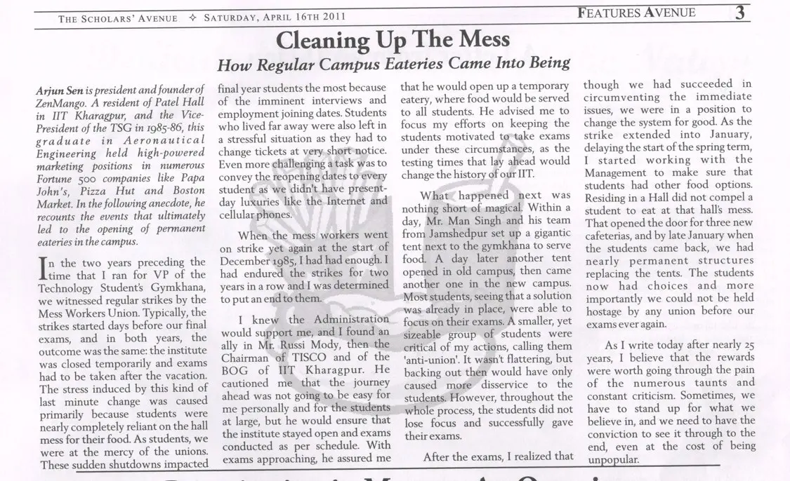 The Scholars' Avenue article about the campus mess strike and permanent eateries