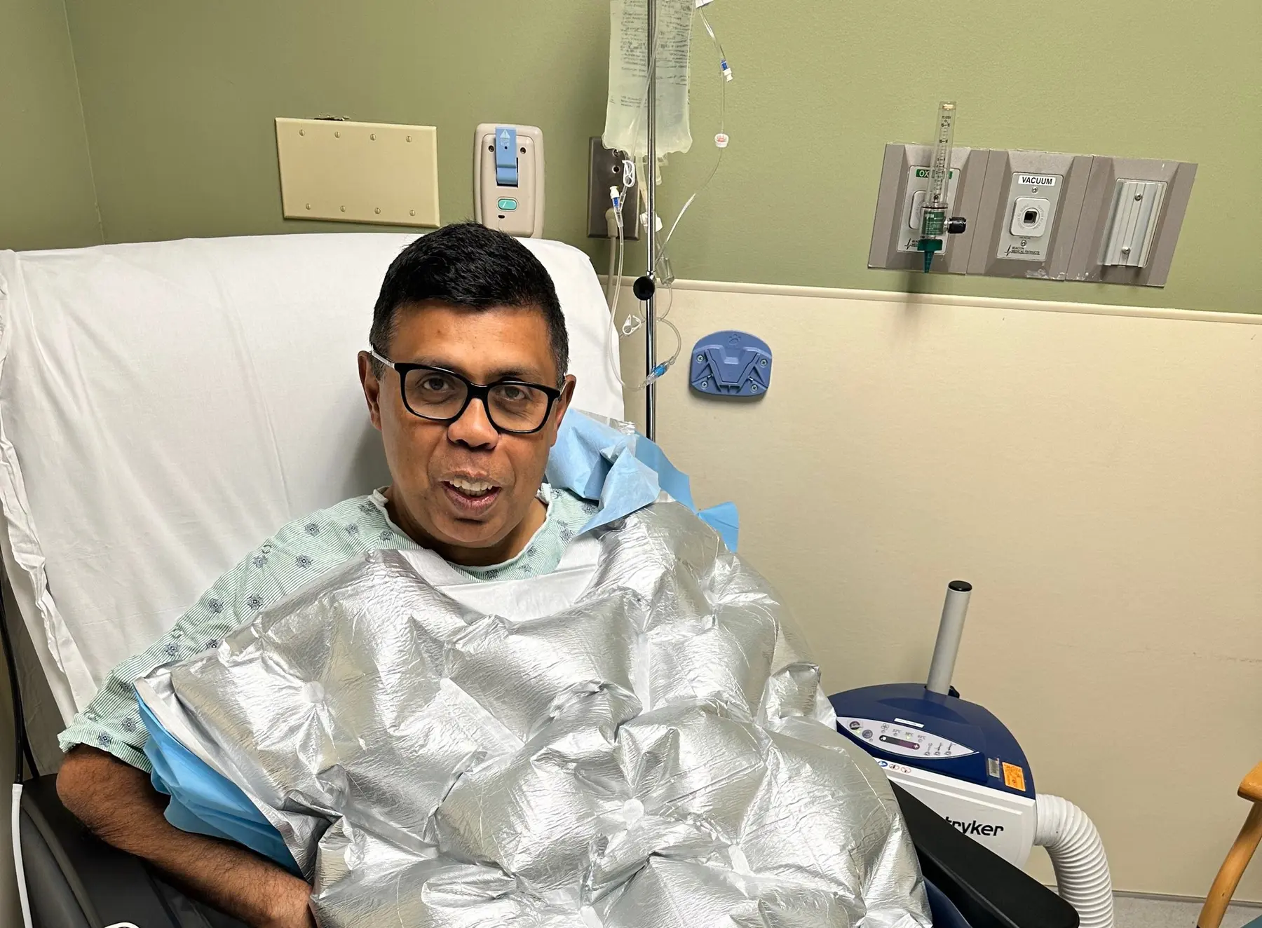 Arjun Sen in a hospital before surgery